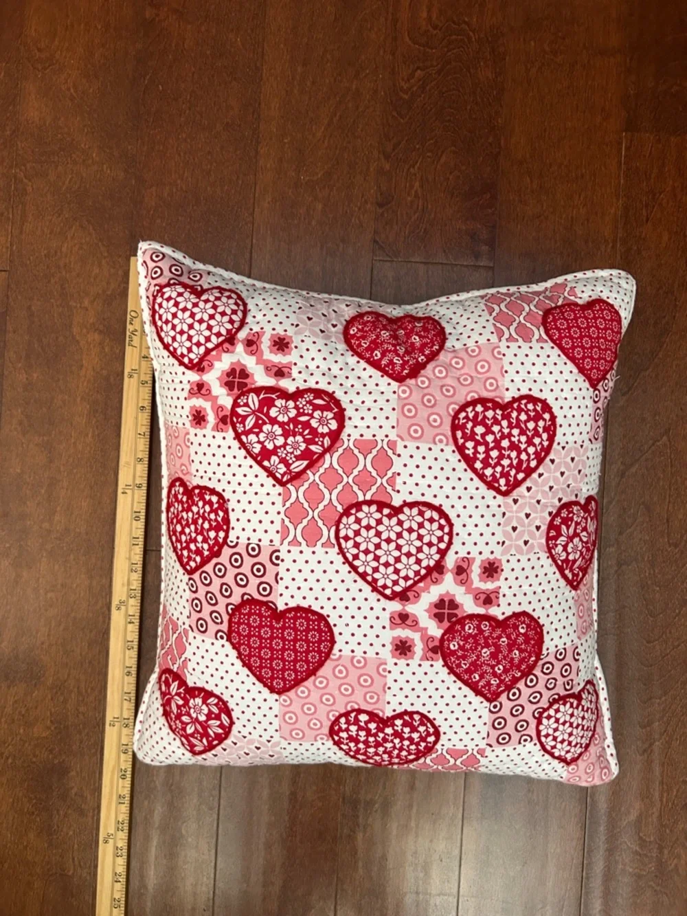 Novogratz Patchwork Print with Heart Quilted Accent Pillow - Red & Pink